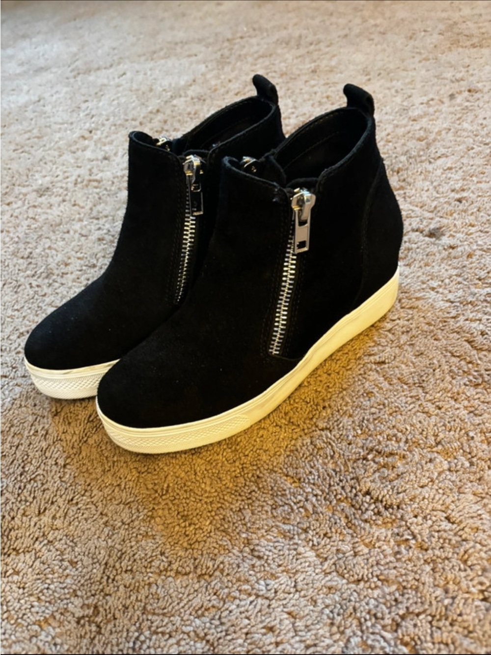 Steve Madden Black Suede Wedge Sneakers with White Platform